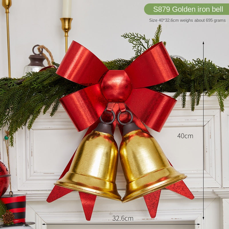 Christmas Red Bow Metal Bell Door Hanger Decoration