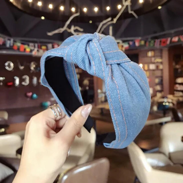 Wide Denim Headband With Knotted Everyday Style