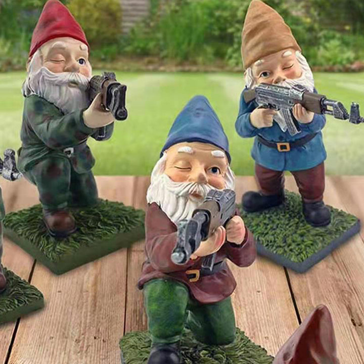 Funny Armed Garden Gnome Statue, Winking Resin Yard Decor