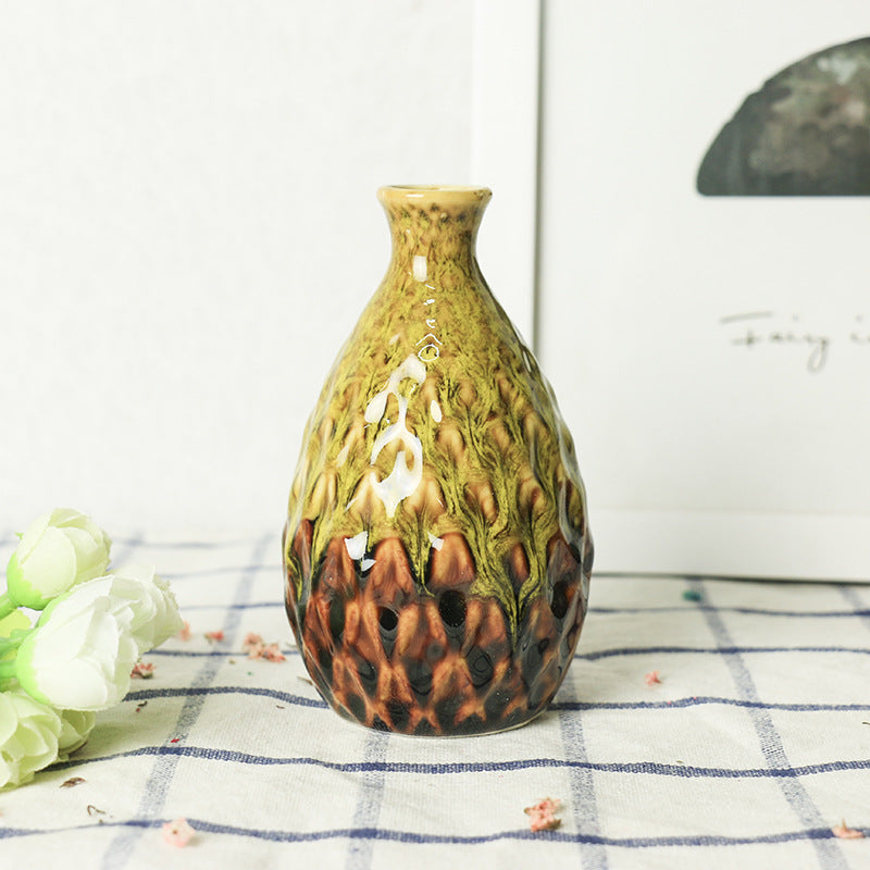 Mini Ceramic Vase with Glazed Pineapple-Scale Texture