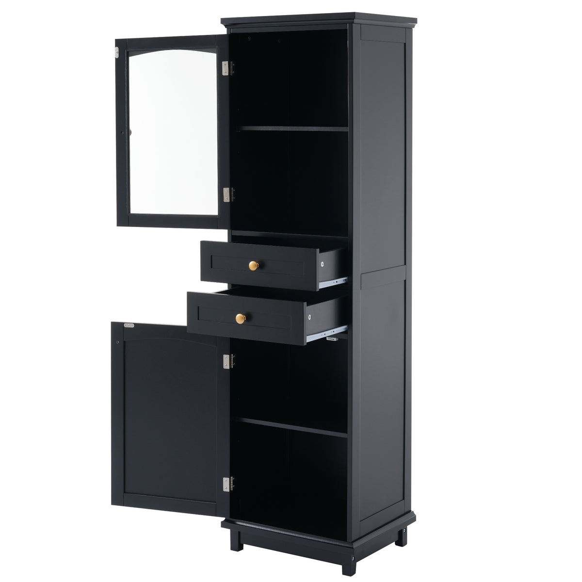 Tall Bathroom Storage Cabinet with Glass Door and Drawers