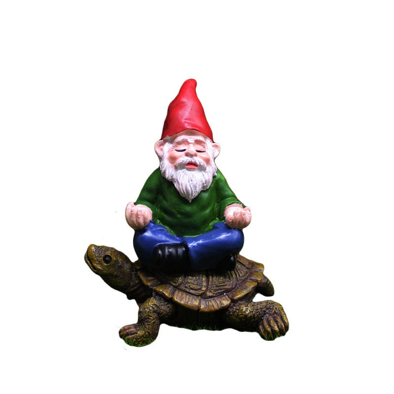 Resin Zen Gnome Riding Turtle Fairy Garden Figurine