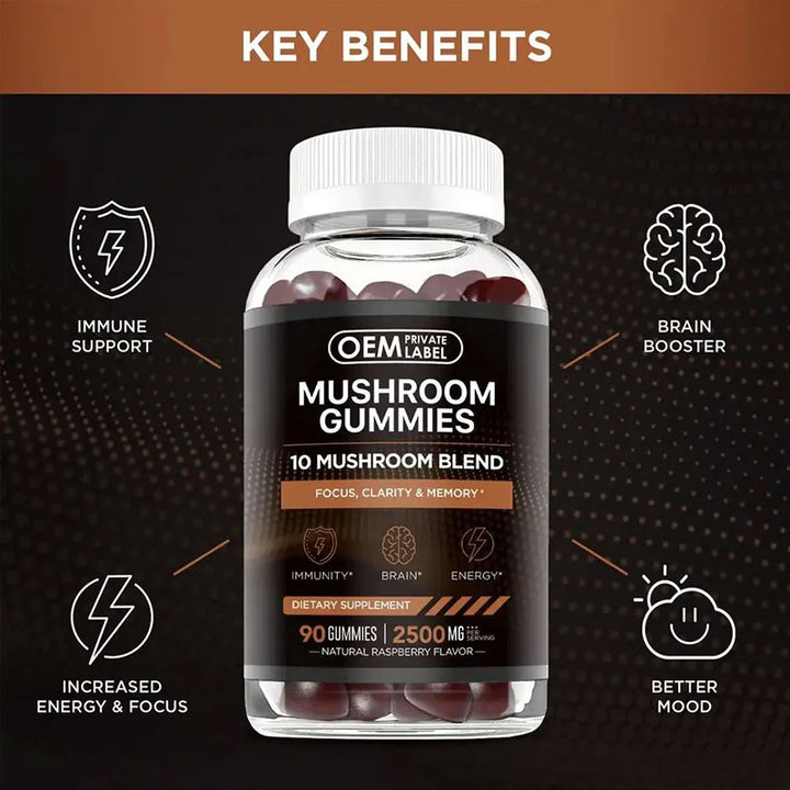 Lion's Mane Mushroom Gummies — 10-Mushroom Blend for Focus