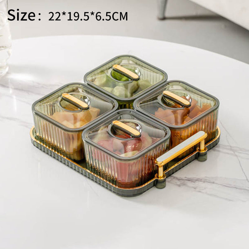 Divided Fruit and Snack Tray with Lids and Gold Handle