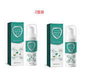 Two-pack display of Jaysung foaming teeth mousse showing packaging boxes and white pump bottles with teal labels