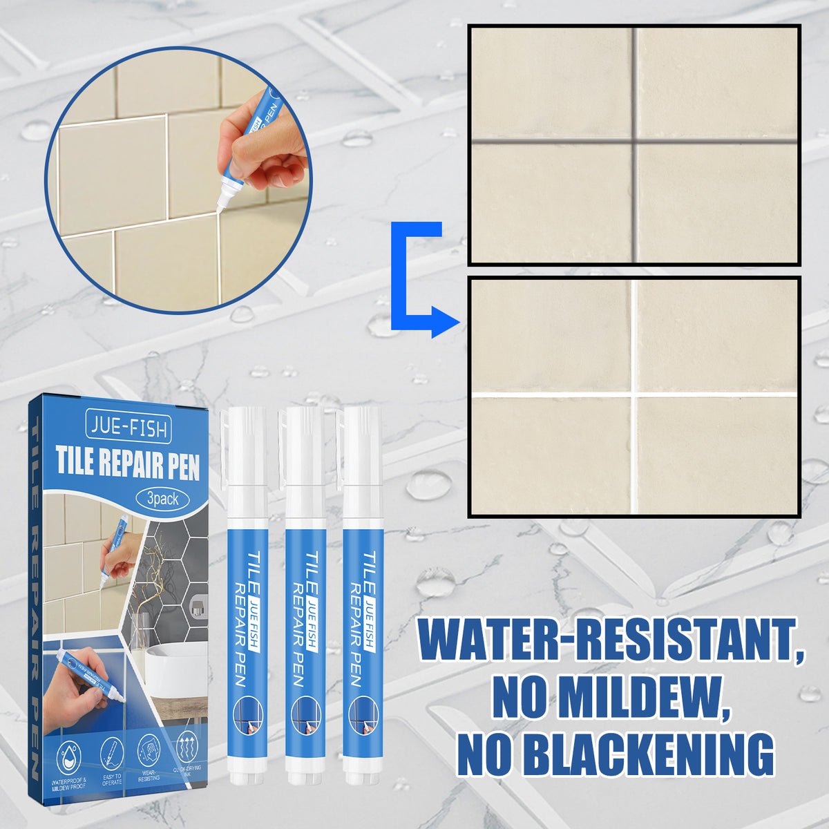 Tile Repair Pen for Waterproof, Bright Grout Lines