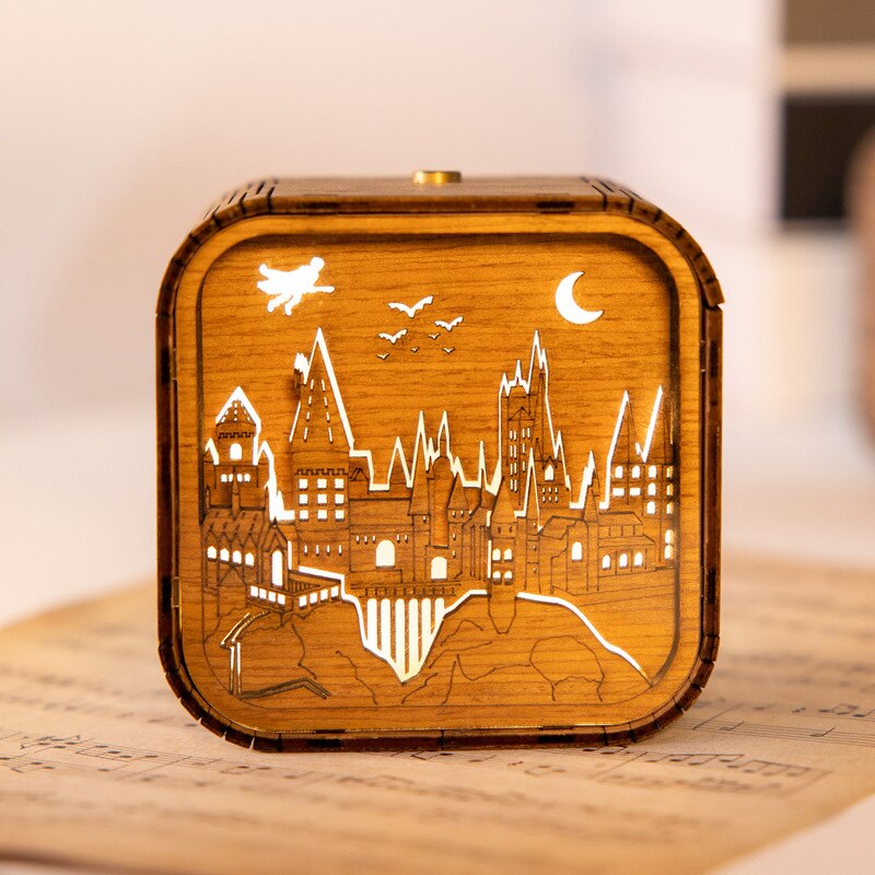 Wooden Music Box Night Light for Cozy Fantasy Decor
