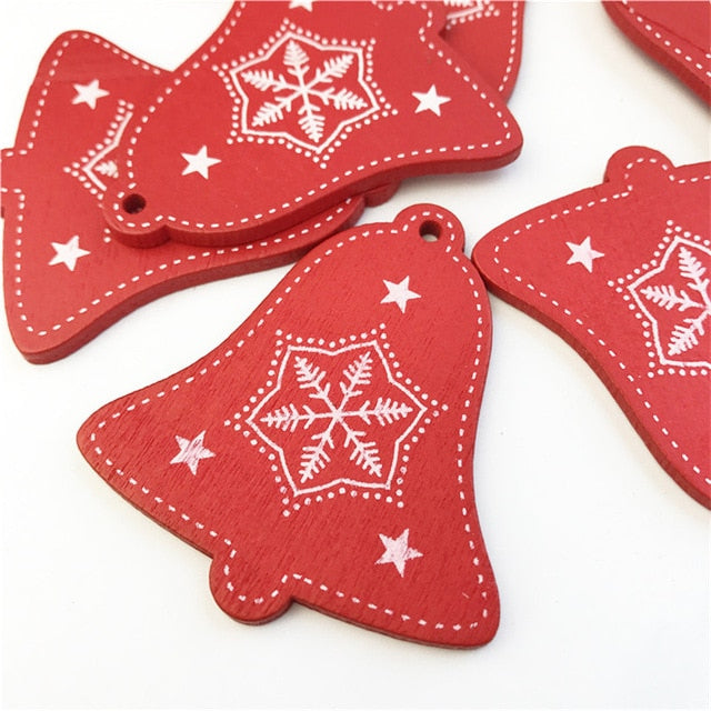 Wooden Christmas Tree Ornaments, 10-Piece Coordinated Decor