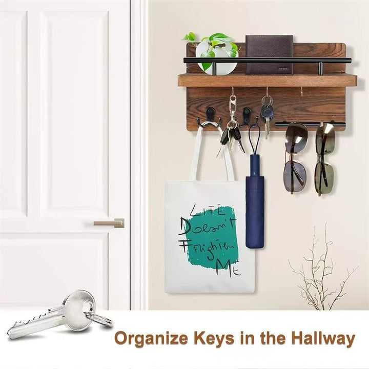 Wall Mounted Key and Mail Organizer Wood Entryway Shelf