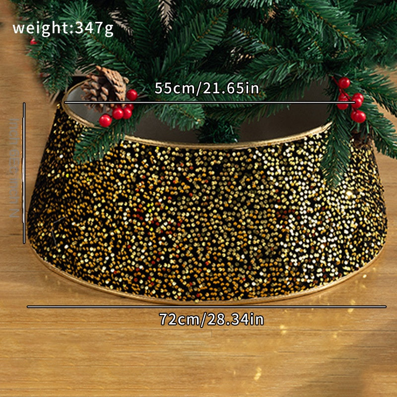Black Sequin Christmas Tree Skirt with Gold Trim Decor