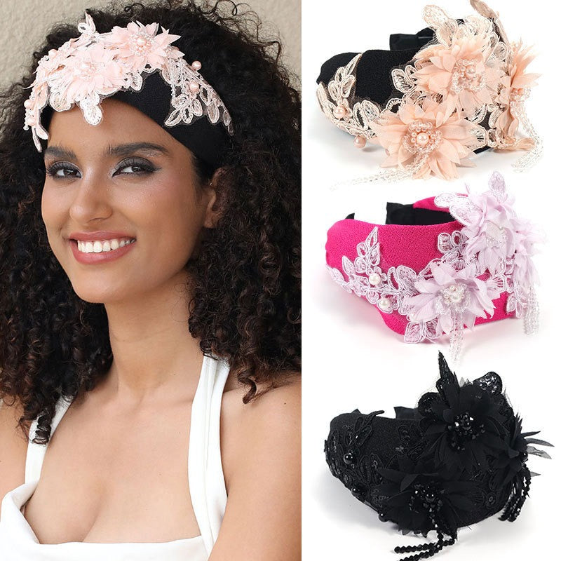 Embroidered Flower Hair Hoop for Romantic Event Style