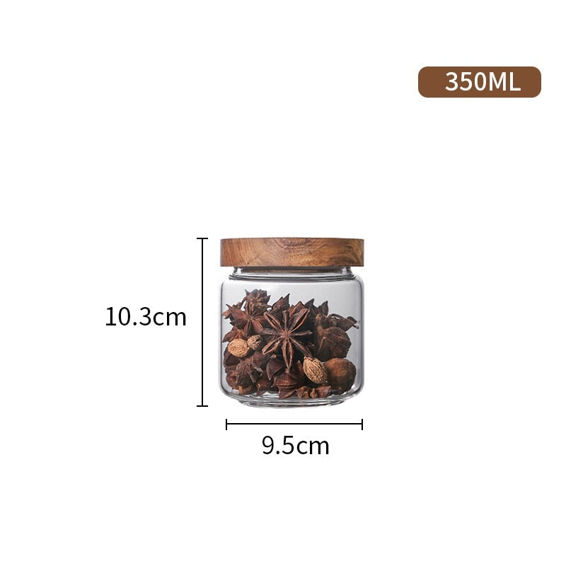 Glass Storage Jars with Wood Lids for Grains & Tea