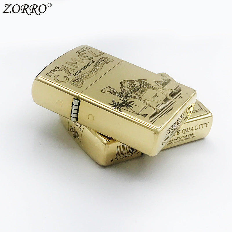 Brass Windproof Camel Flip Lighter, Solid Retro Design