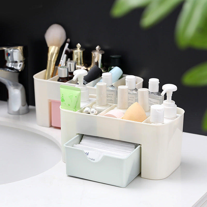 Desktop Makeup Organizer Box with Pull-Out Storage Drawer