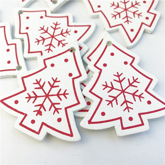 Wooden Christmas Tree Ornaments, 10-Piece Coordinated Decor