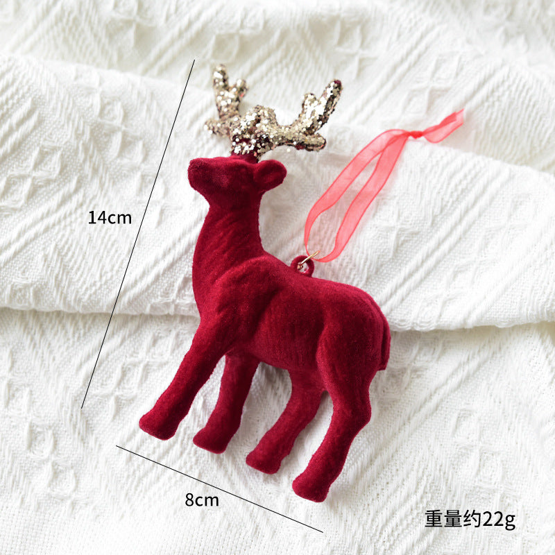 Christmas Reindeer Ornament with Red Flocked Detail