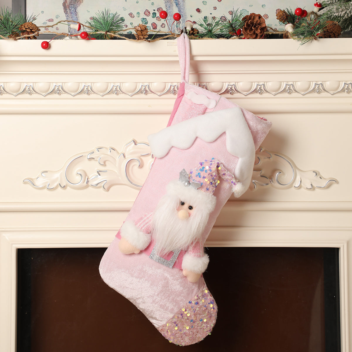 Pink Christmas Stocking With Sparkling Sequin Trim