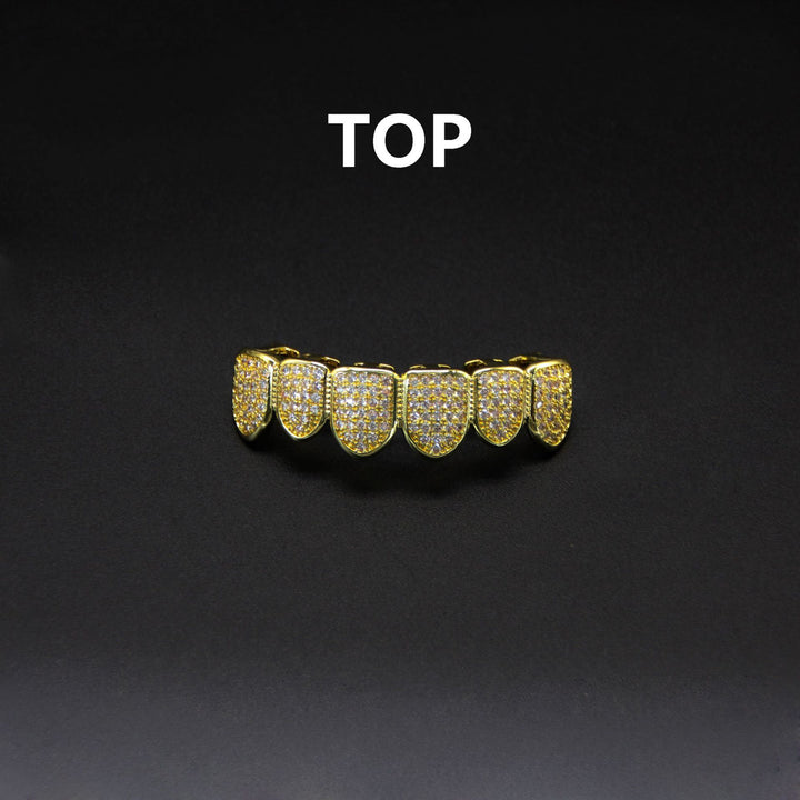 Iced-Out Hip Hop Grillz — Full CZ Pavé Set in Gold & Silver
