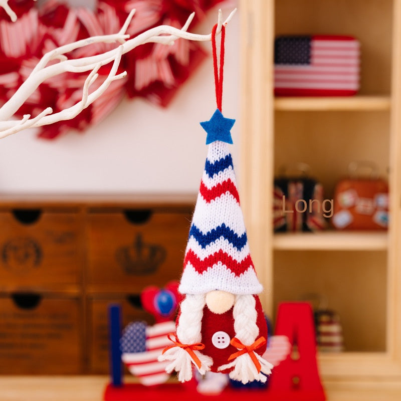 Patriotic Knitted Gnome Ornament for Festive Displays