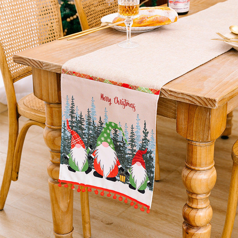 Christmas Table Runner with Forest Gnome Table Decor