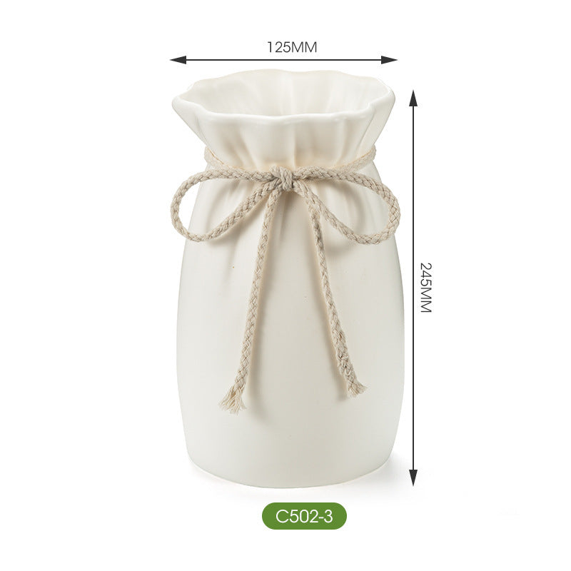 Matte Ruffled Drawstring Vase for Dried Flower Decor