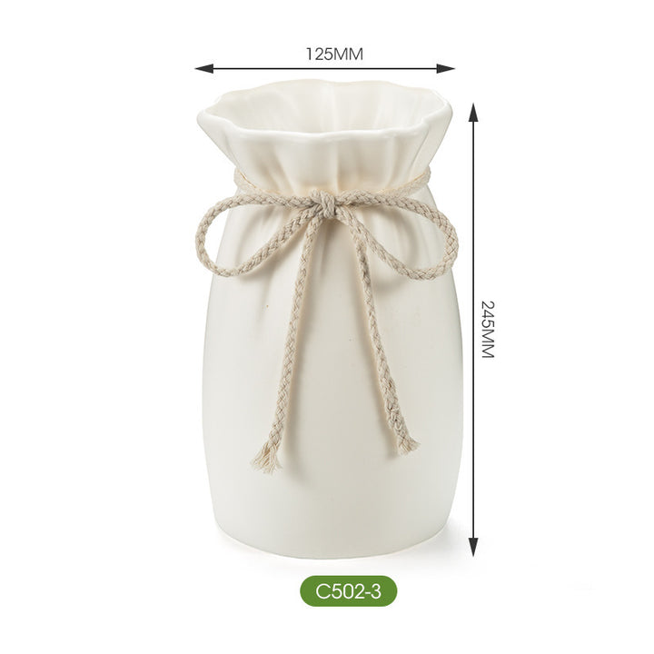 Matte Ruffled Drawstring Vase for Dried Flower Decor