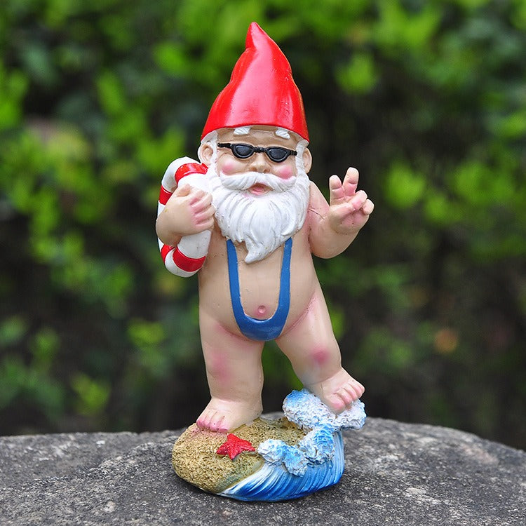 Swimming Garden Gnome Figurine with Life Ring Decor