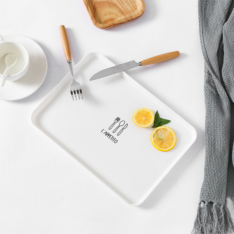 Nordic Rectangular Breakfast Plate, Matte White Plastic