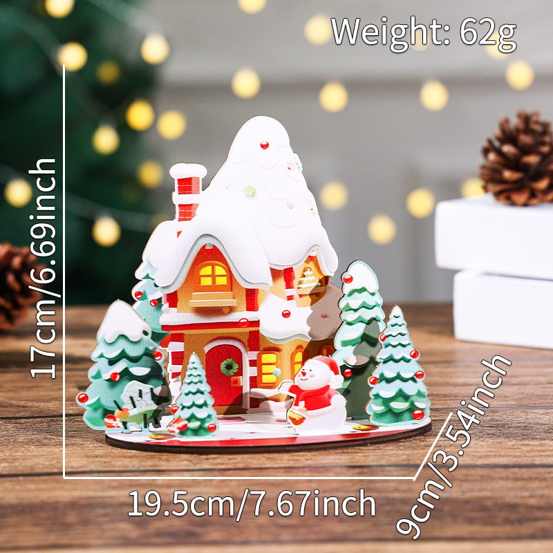 Christmas Wooden House DIY 3D Puzzle Village Decor Set