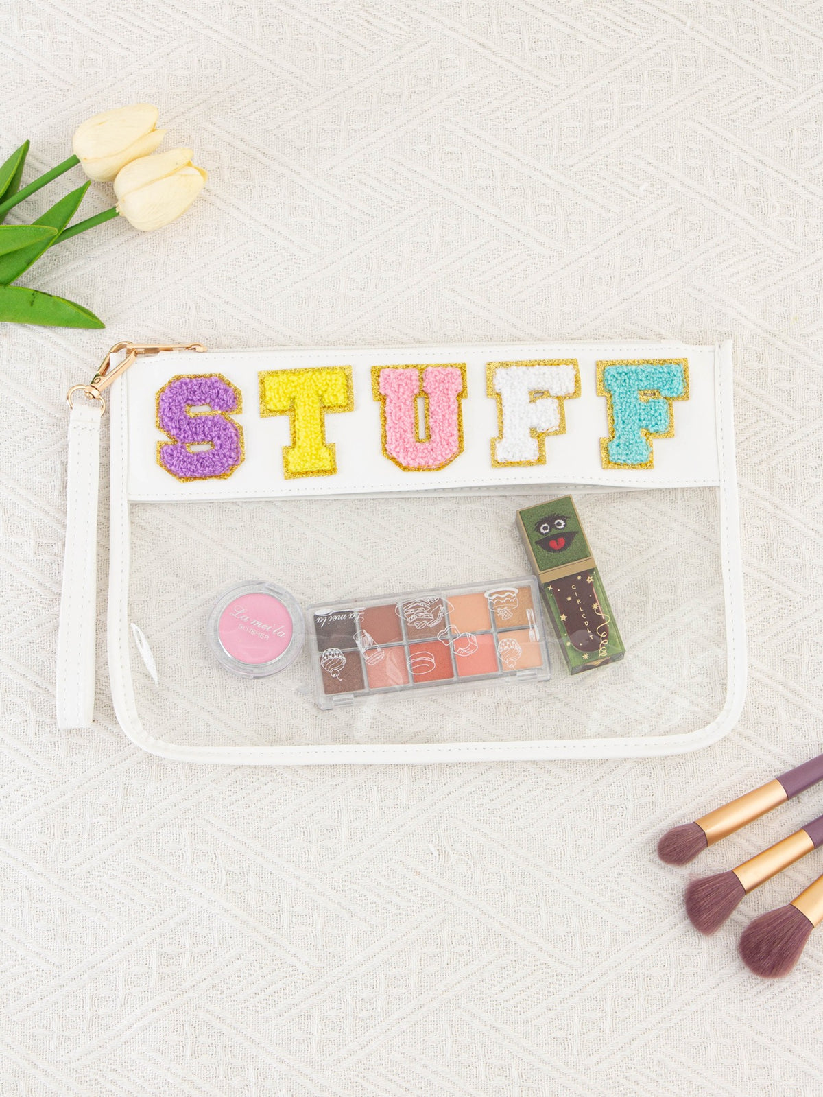 Clear PVC Makeup Pouch with Chenille Letter Patches