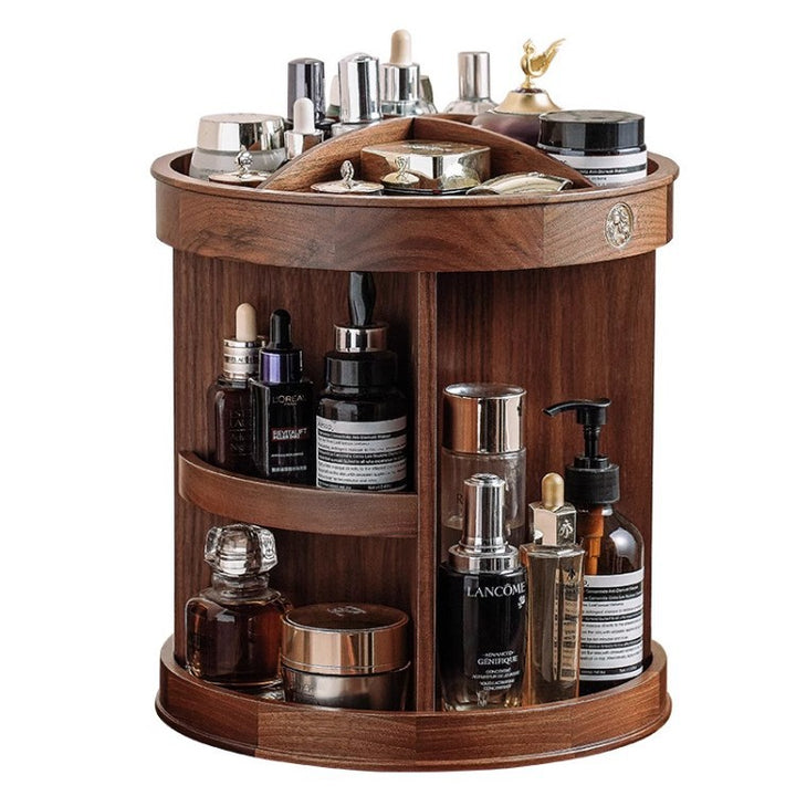 Rotating Wooden Makeup Organizer for Vanity Counter