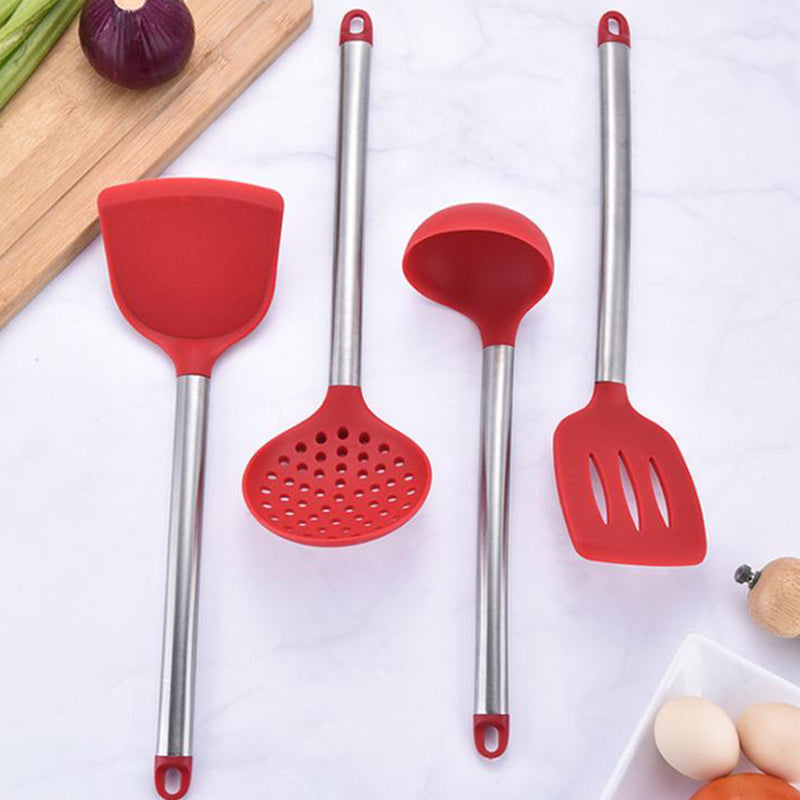 Stainless Steel Kitchen Utensil Set with Silicone Heads