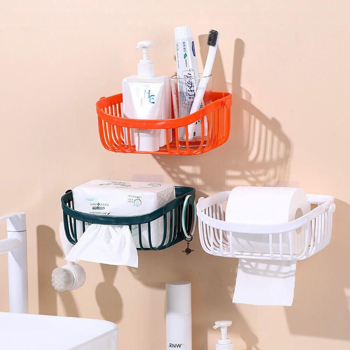Punch-Free Wall Toilet Paper Holder Basket, No Drilling