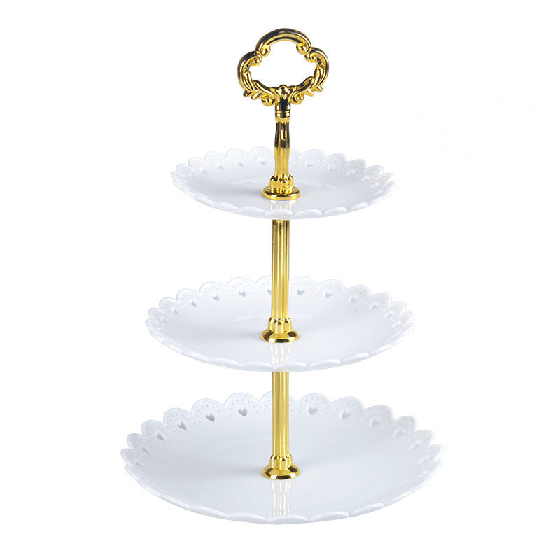 Three-Tier Round Dessert Stand with Lace-Edge Plates