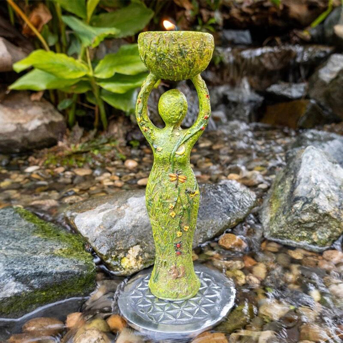Resin Goddess Garden Statue with Tea Light Bowl Decor