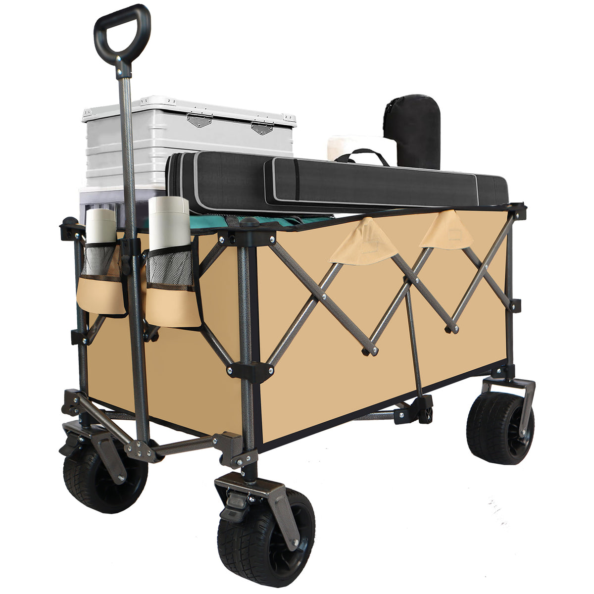 Folding Beach Wagon Cart with All-Terrain Wheels & Brakes