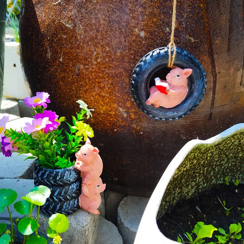 Pig Tire Flower Pot for Garden Decor, Quirky Planter
