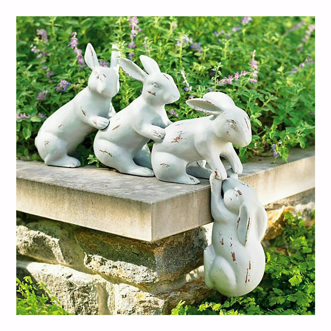 Easter Rabbit Garden Statues, Set of 4 Distressed White