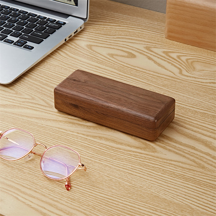 Solid Black Walnut Glasses Case with Velvet Lining