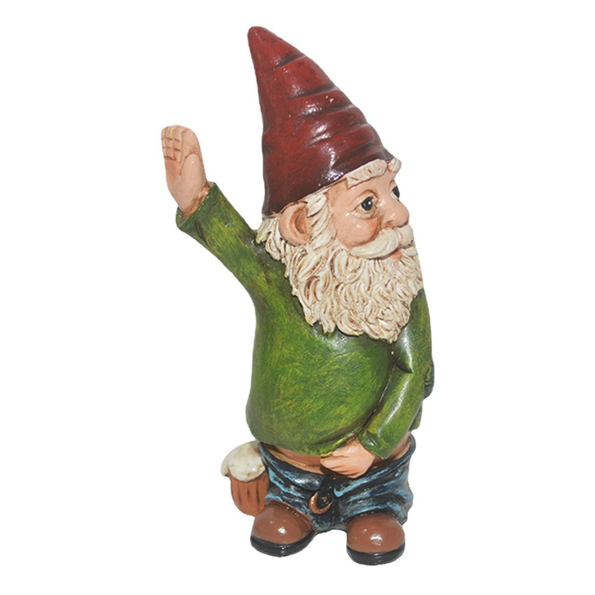 Waving Garden Gnome Statue With White Beard Decor