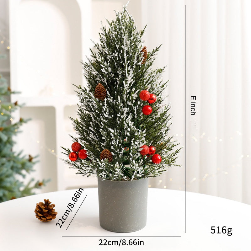 Christmas Tree Pot Decor with Red Berries for Tables