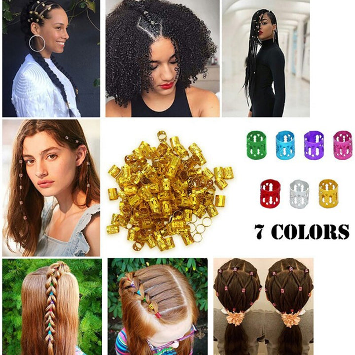 Hair Braid Cuffs: 100 Colorful Adjustable Rings Set