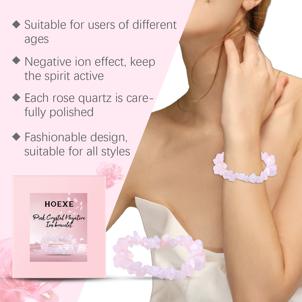 Pink Crystal Bracelet for Romantic Everyday Style Gift