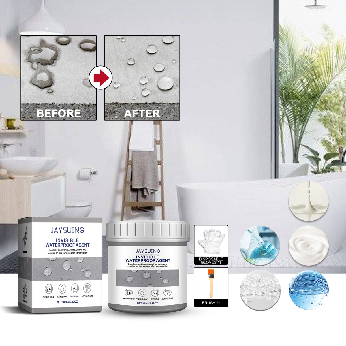 Invisible Waterproof Sealant for Tile, Glass & Plumbing Leaks