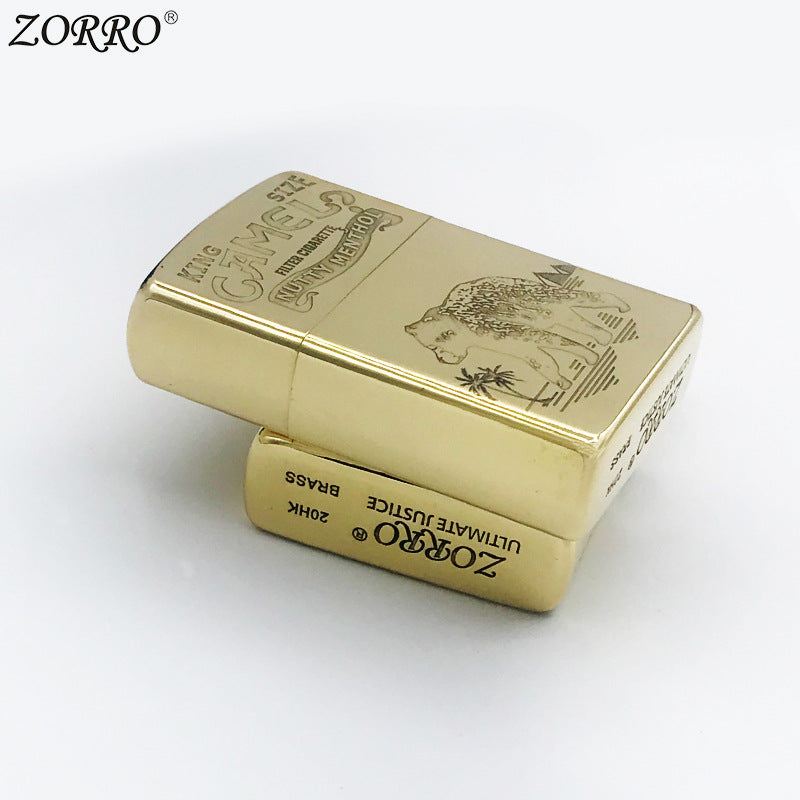 Brass Windproof Camel Flip Lighter, Solid Retro Design