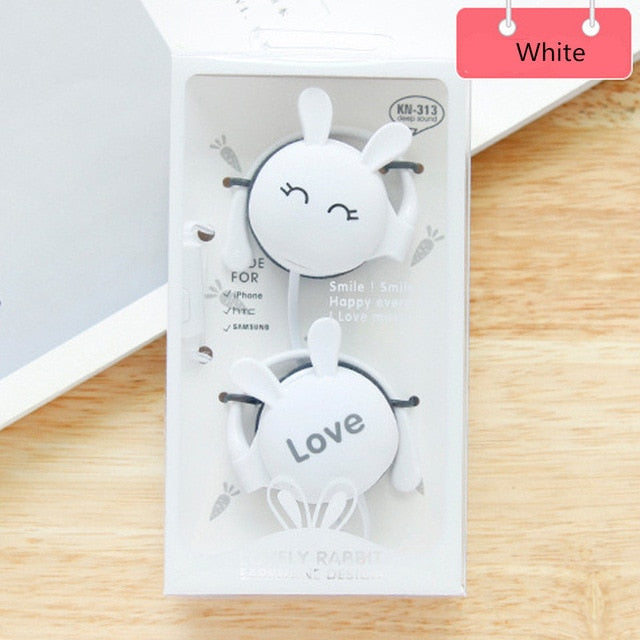 Cute Rabbit Ear Wired Earphones with Ear Hooks for Phones