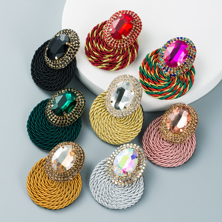 Statement Oval Crystal Earrings | Braided Jewel-Tone