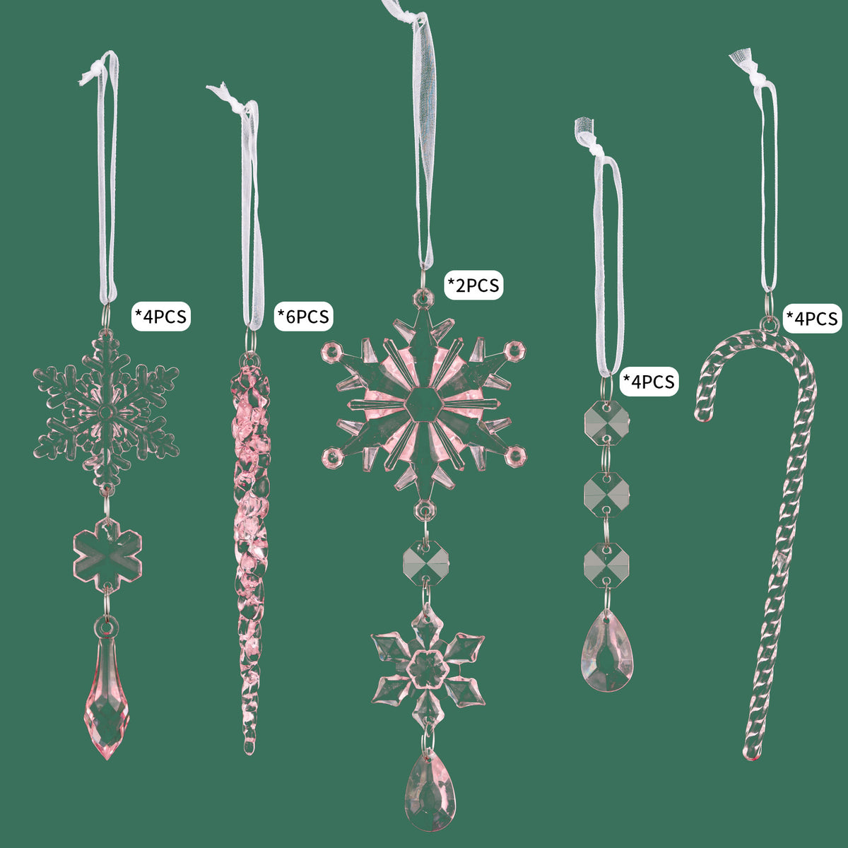 Christmas Acrylic Ornaments – 20-Piece Icy Sparkle Set