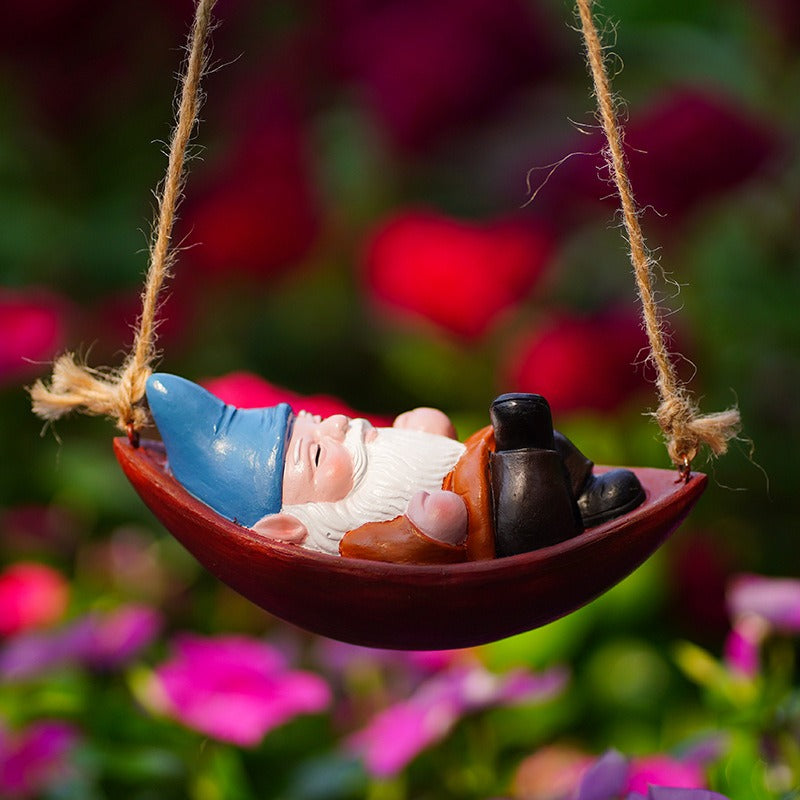 Garden Gnome Swing Ornament, Hanging Outdoor Decor