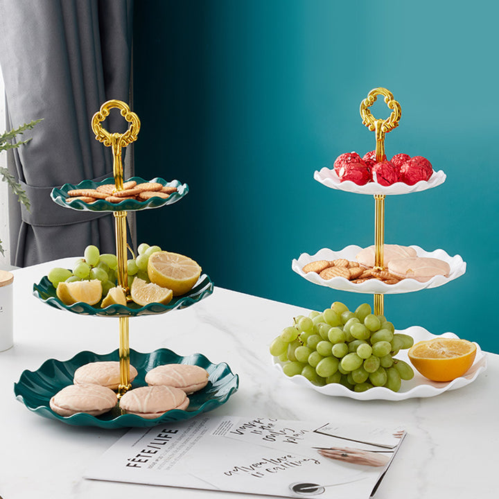 Three-Tier Wedding Candy Plate, Gold-Accent Serving Stand